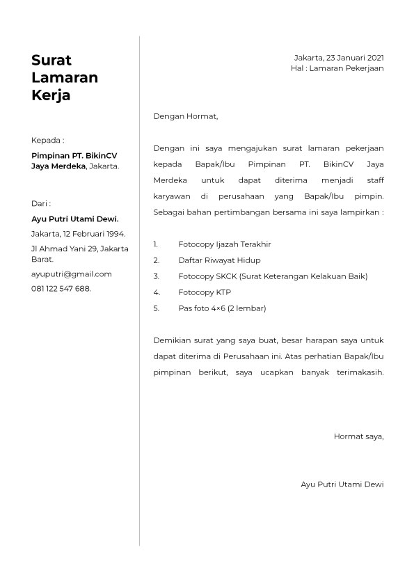 Template Surat Lamaran PDF Canggu